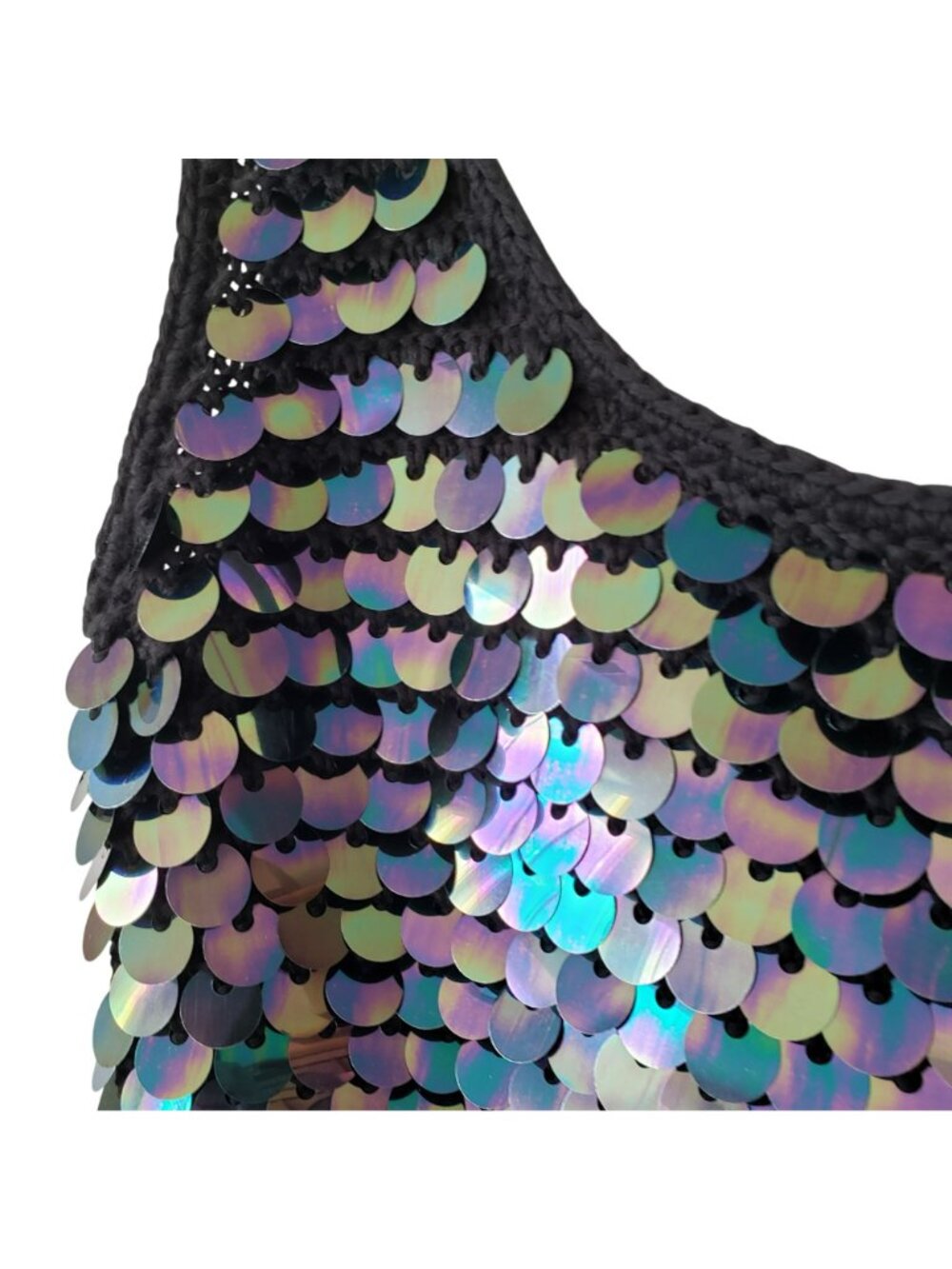 JoosTricot $695 Black Oil Slick Sequin Crochet Mini Rave Dress Retro Y2K Mermaid - Picture 7 of 11